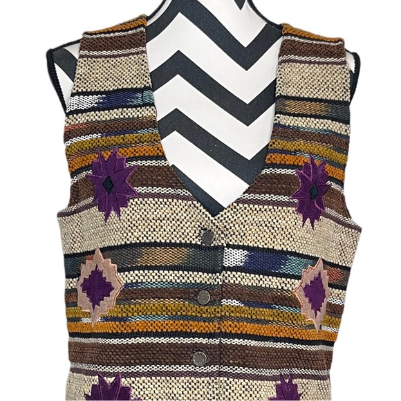 Vintage Jane Ashley Sz S Aztec Western Rodeo Boho Woven Tapestry Vest - Picture 3 of 13